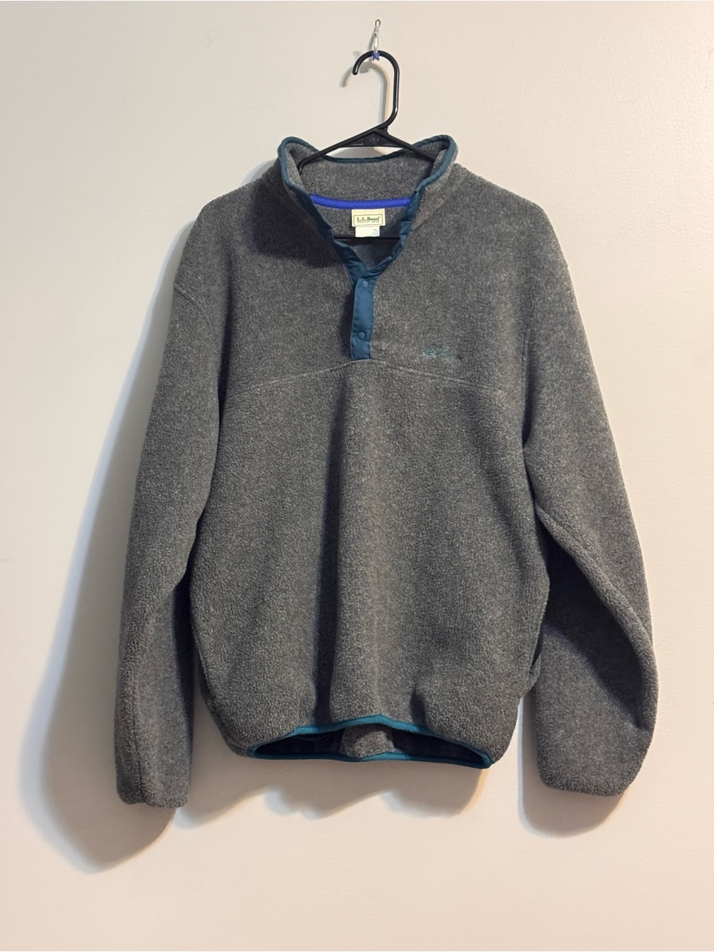 Vintage 90s L.L.Bean Men’s Tall Gray Teal‎ Snap-T Fleece Pullover